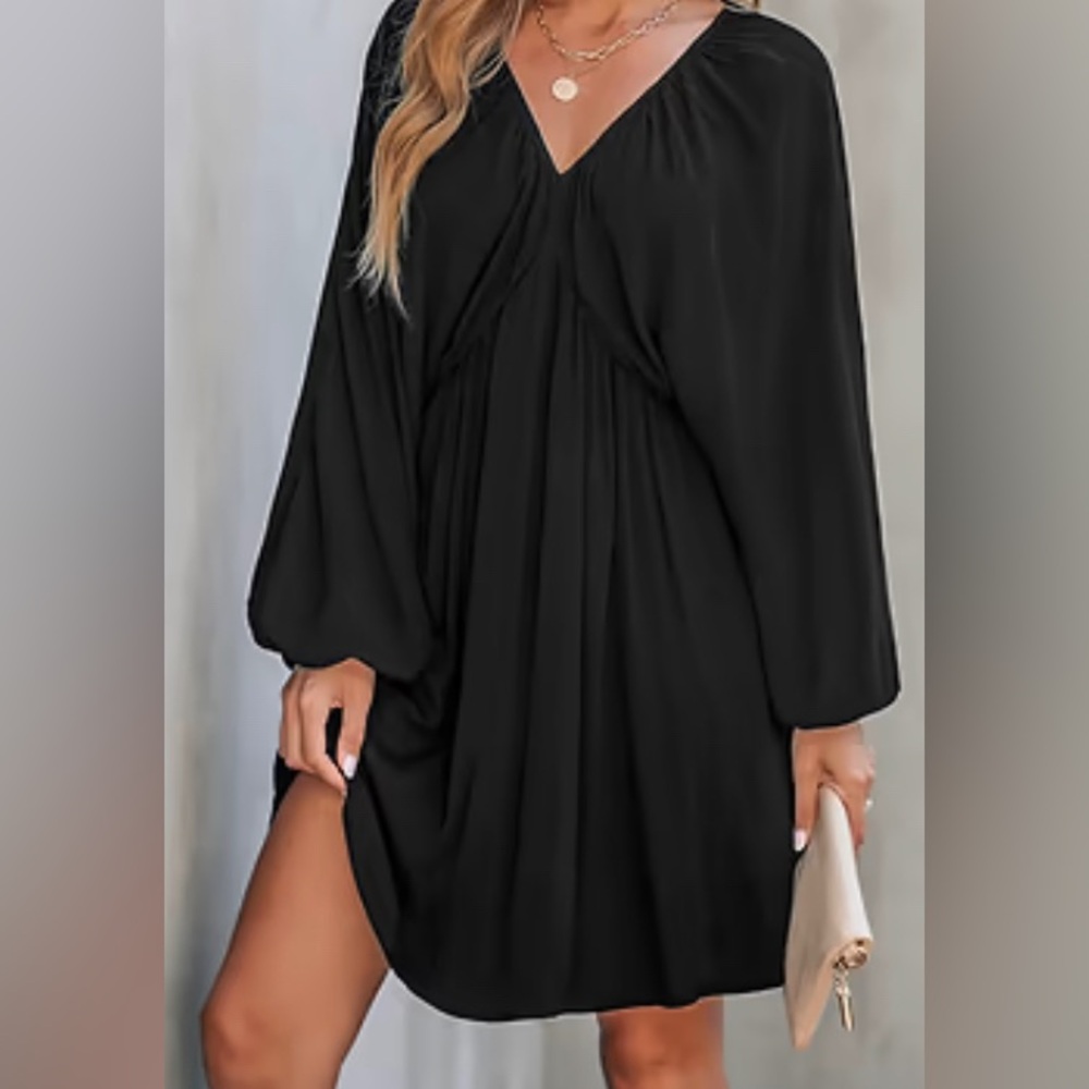 Cupshe Black Long Sleeve Open Tassel Tie Back Mini Dress Size XS